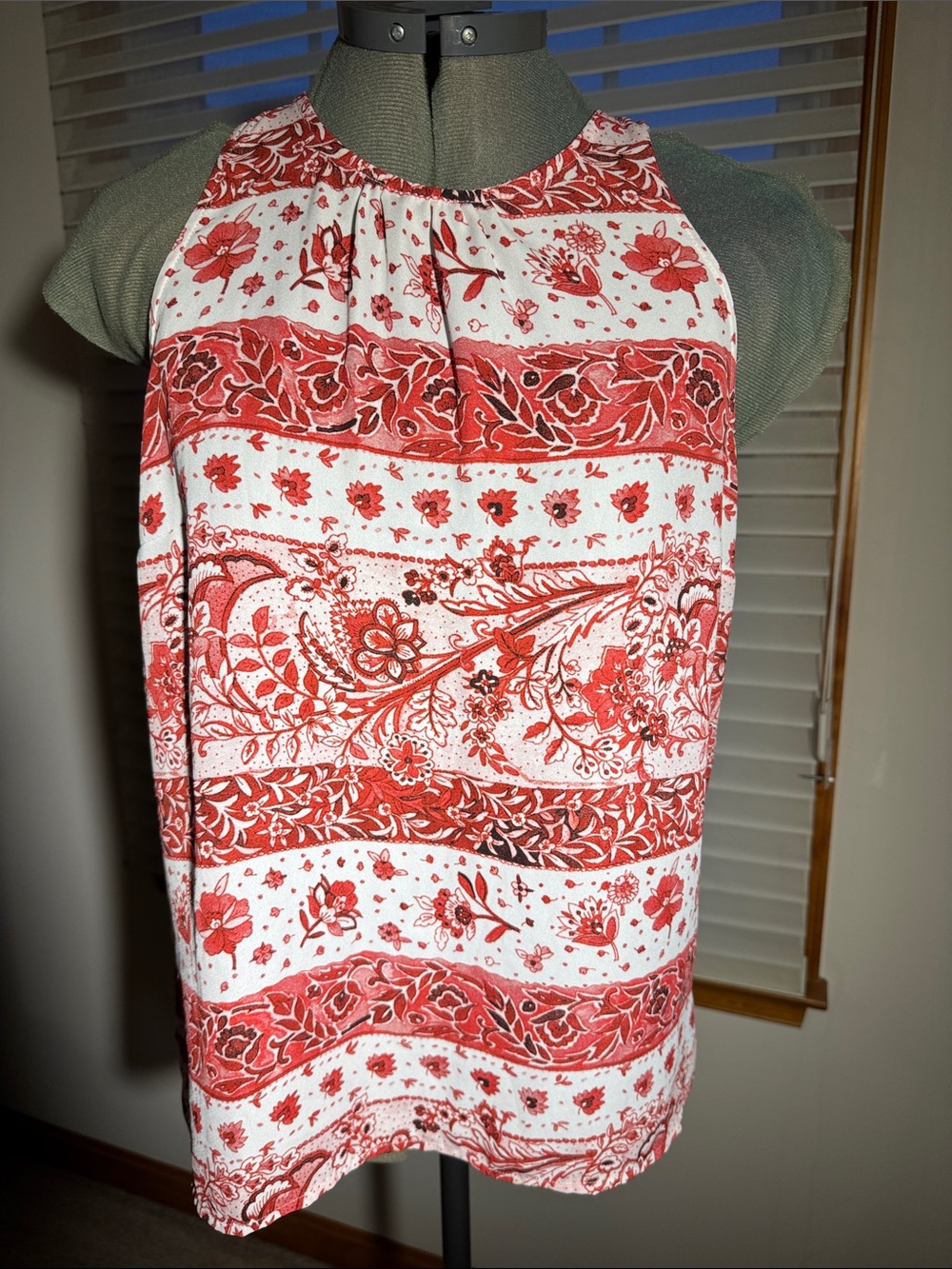 LOFT White Sleeveless Halter Blouse with Red Floral Print